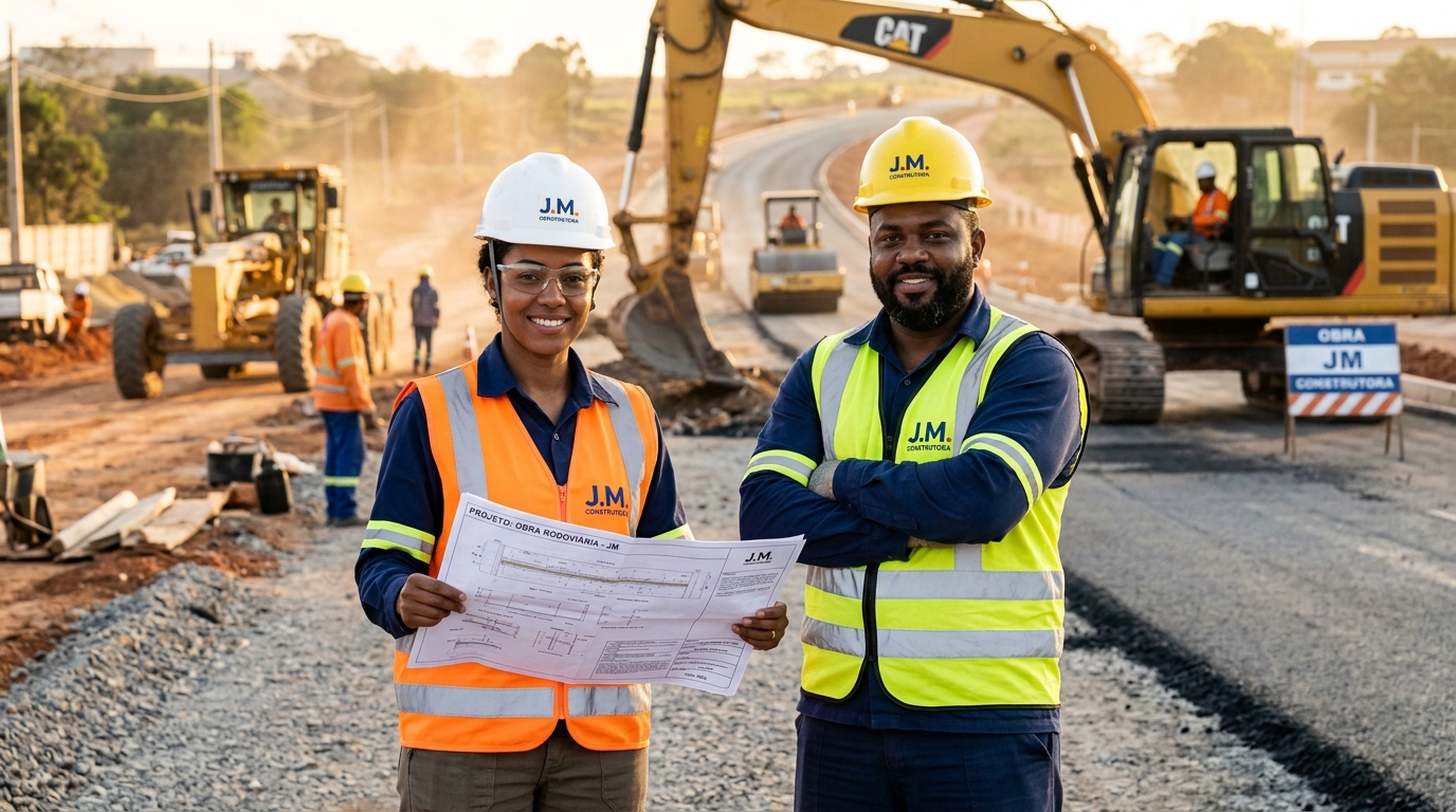 Equipe de engenharia civil da J.M. Construtora no canteiro